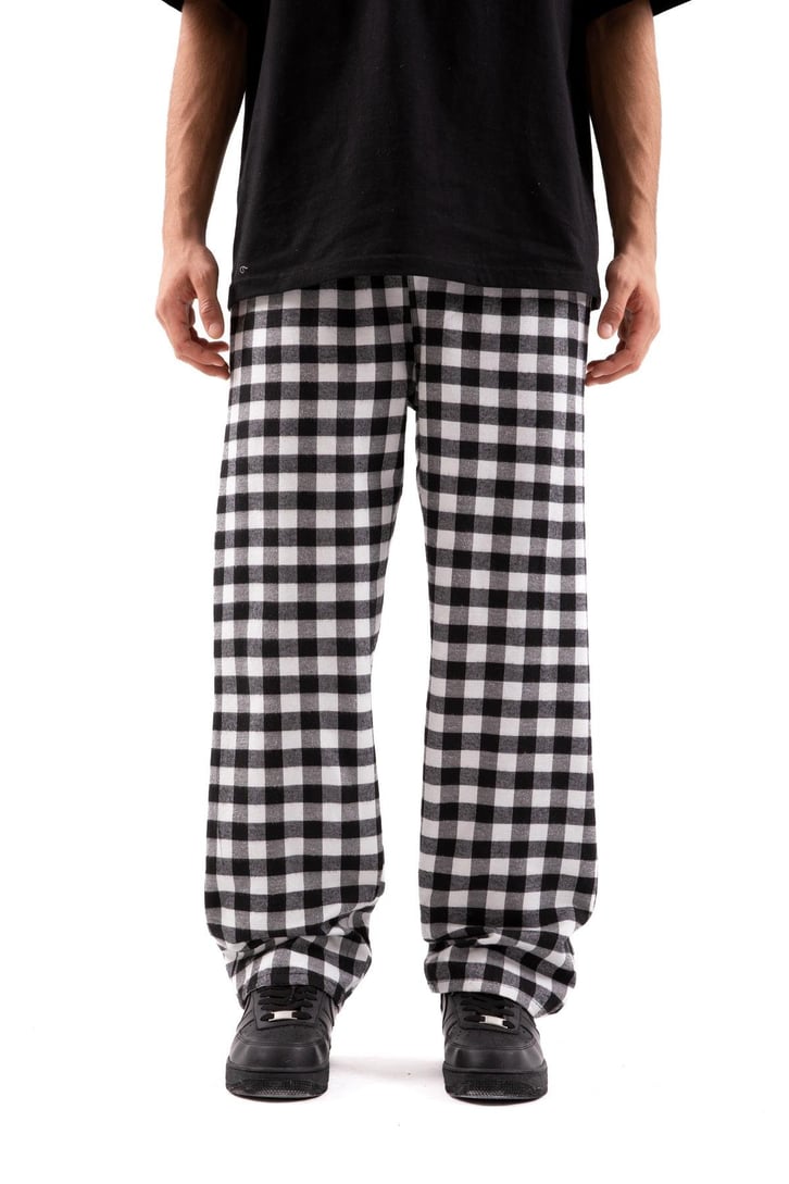 Ekose Desen Bel Lastikli Siyah Pijama