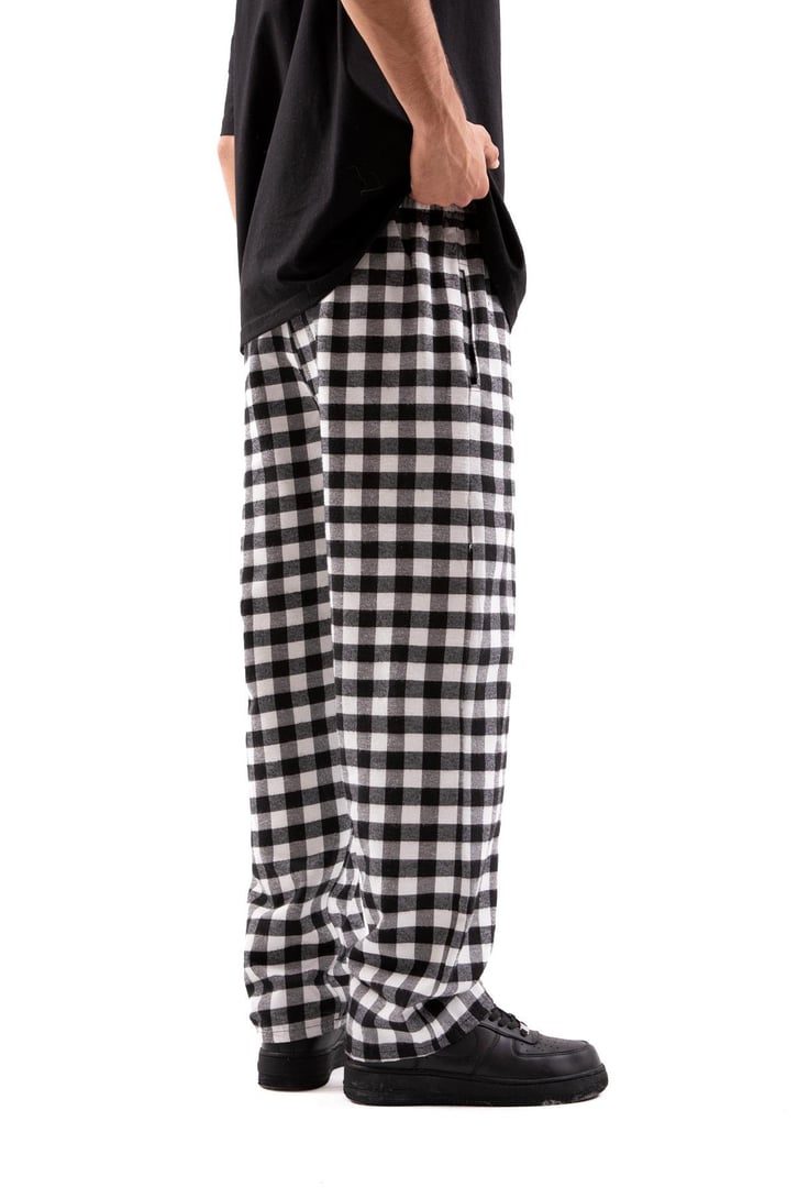 Ekose Desen Bel Lastikli Siyah Pijama