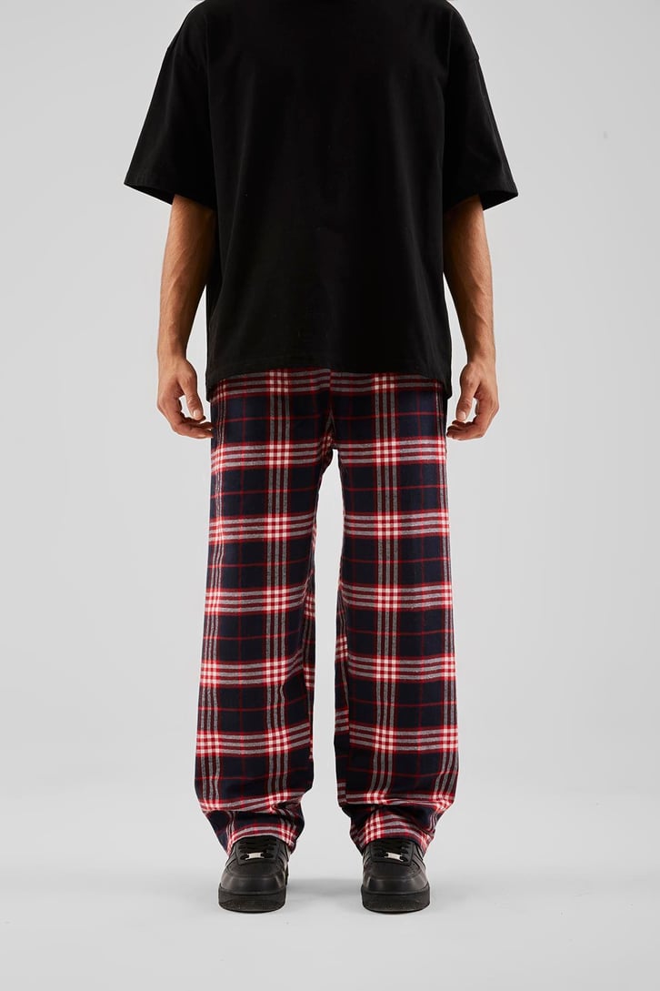 Ekose Desen Bel Lastikli Siyah Pijama