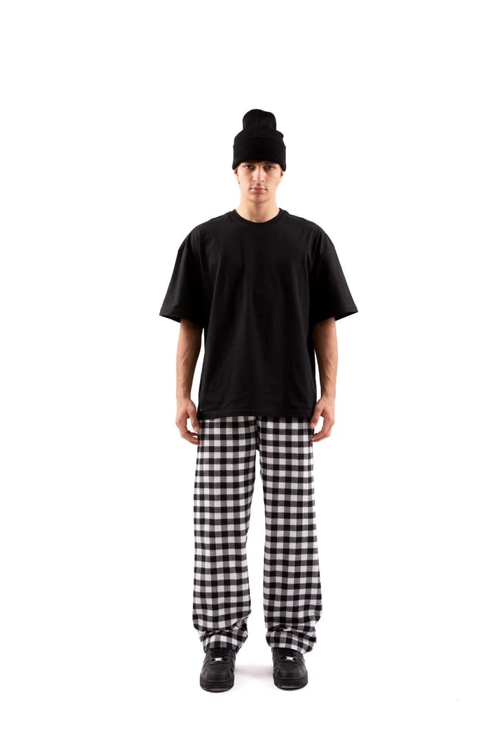 Ekose Desen Bel Lastikli Siyah Pijama