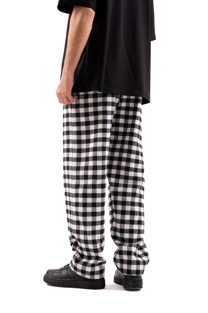 Ekose Desen Bel Lastikli Siyah Pijama