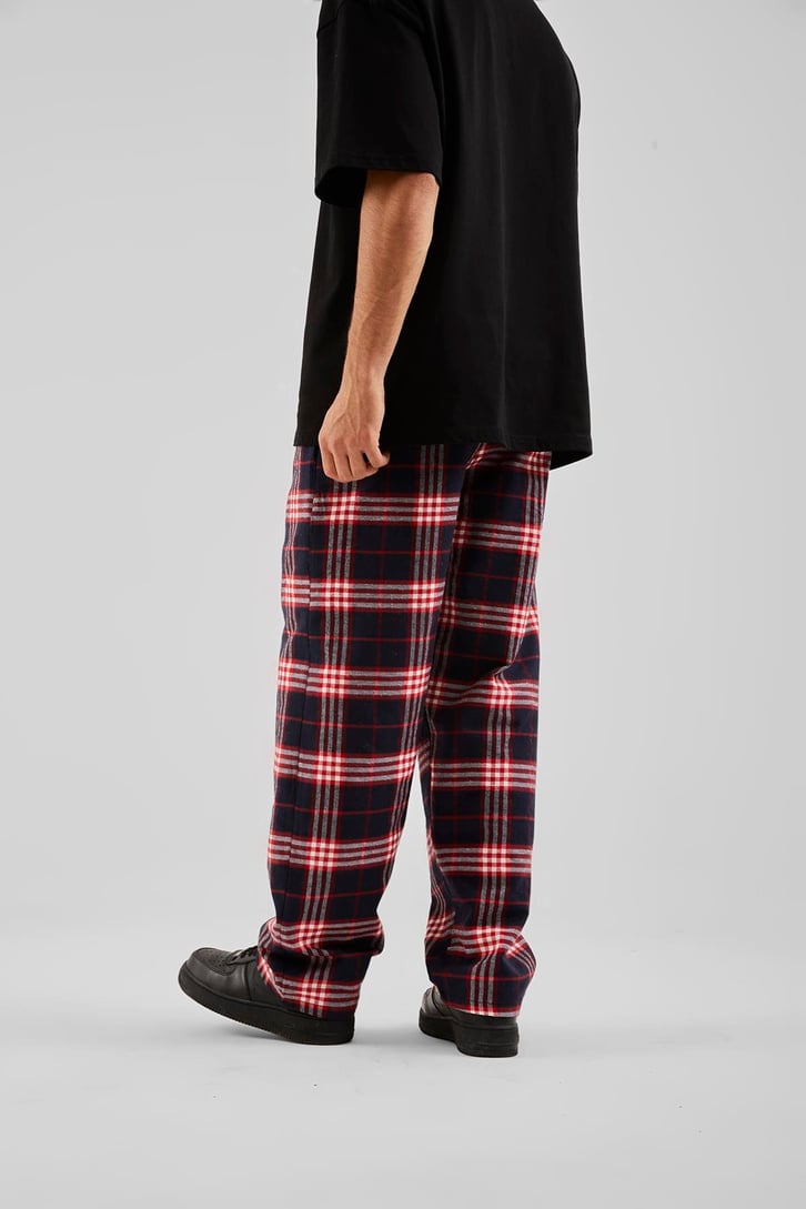 Ekose Desen Bel Lastikli Siyah Pijama