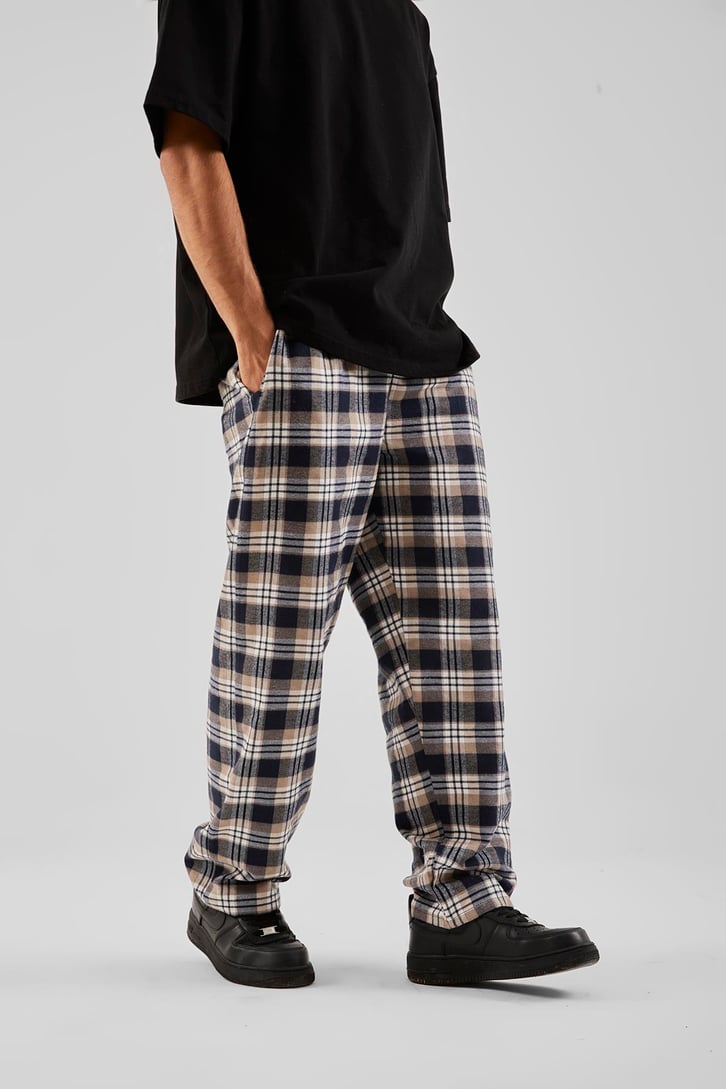 Ekose Desen Bel Lastikli Siyah Pijama