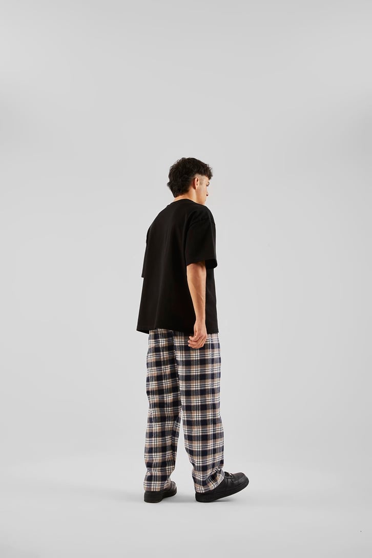 Ekose Desen Bel Lastikli Siyah Pijama