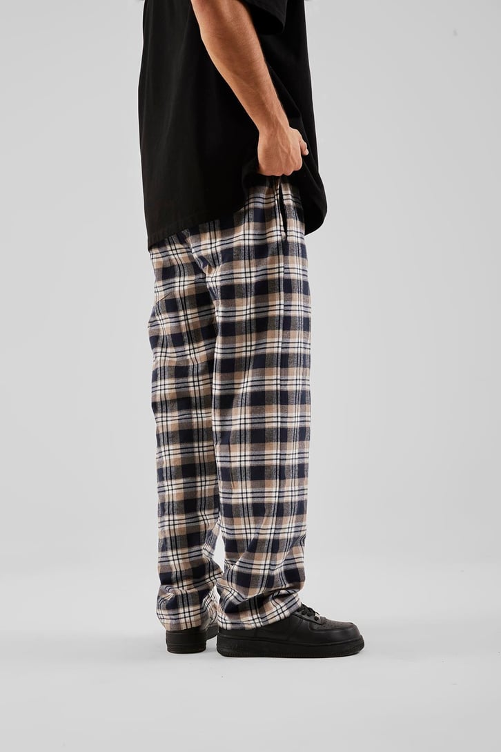 Ekose Desen Bel Lastikli Siyah Pijama