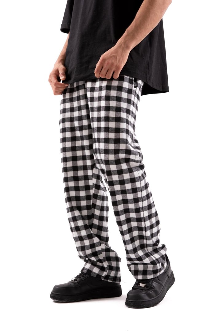 Ekose Desen Bel Lastikli Siyah Pijama