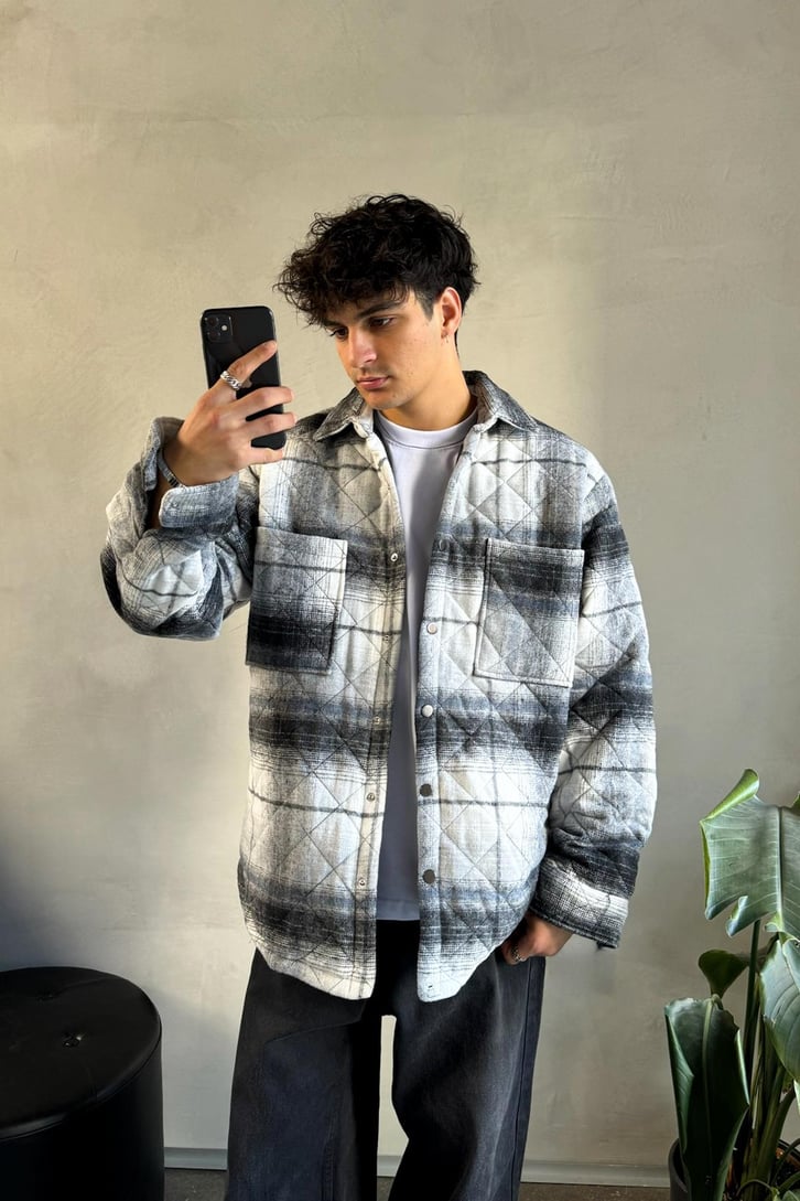 Ekose Desen Cep Detay Oversize Ceket