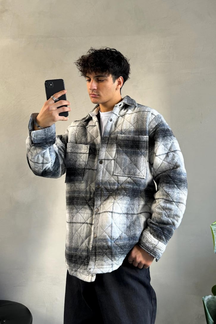 Ekose Desen Cep Detay Oversize Ceket