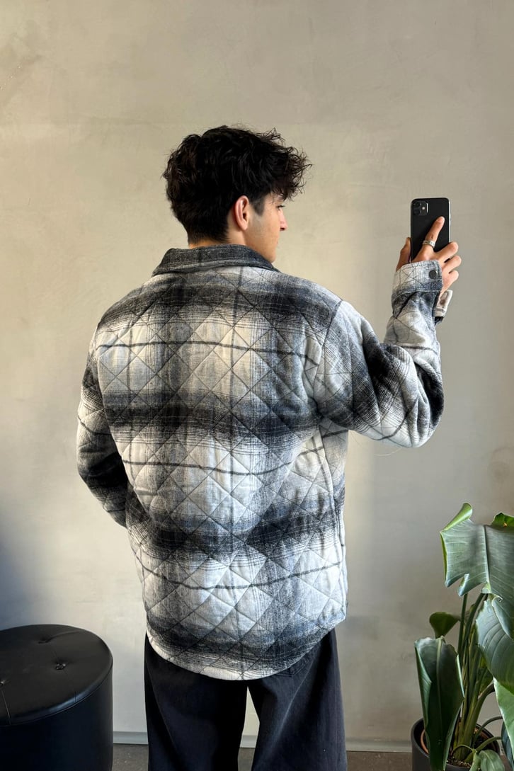 Ekose Desen Cep Detay Oversize Ceket