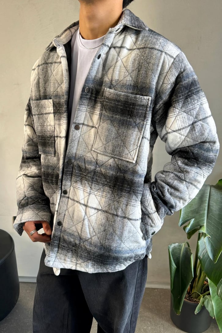 Ekose Desen Cep Detay Oversize Ceket