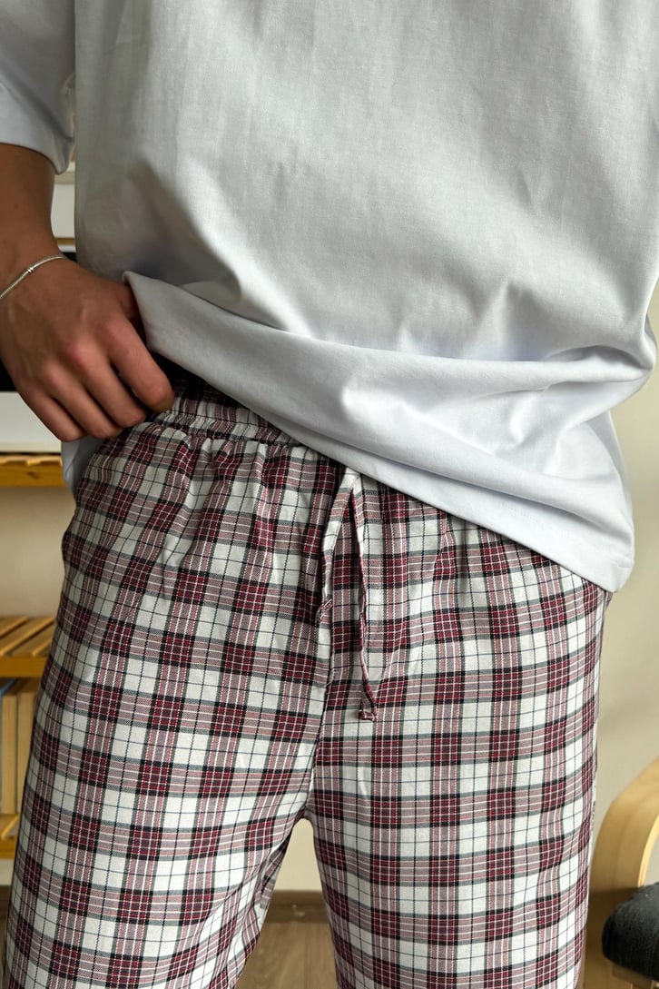 Ekose Desen Kırmızı Beyaz Baggy Pijama