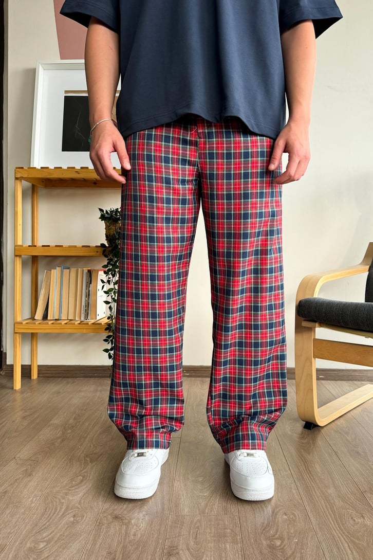 Ekose Desen Kırmızı Yeşil Baggy Pijama