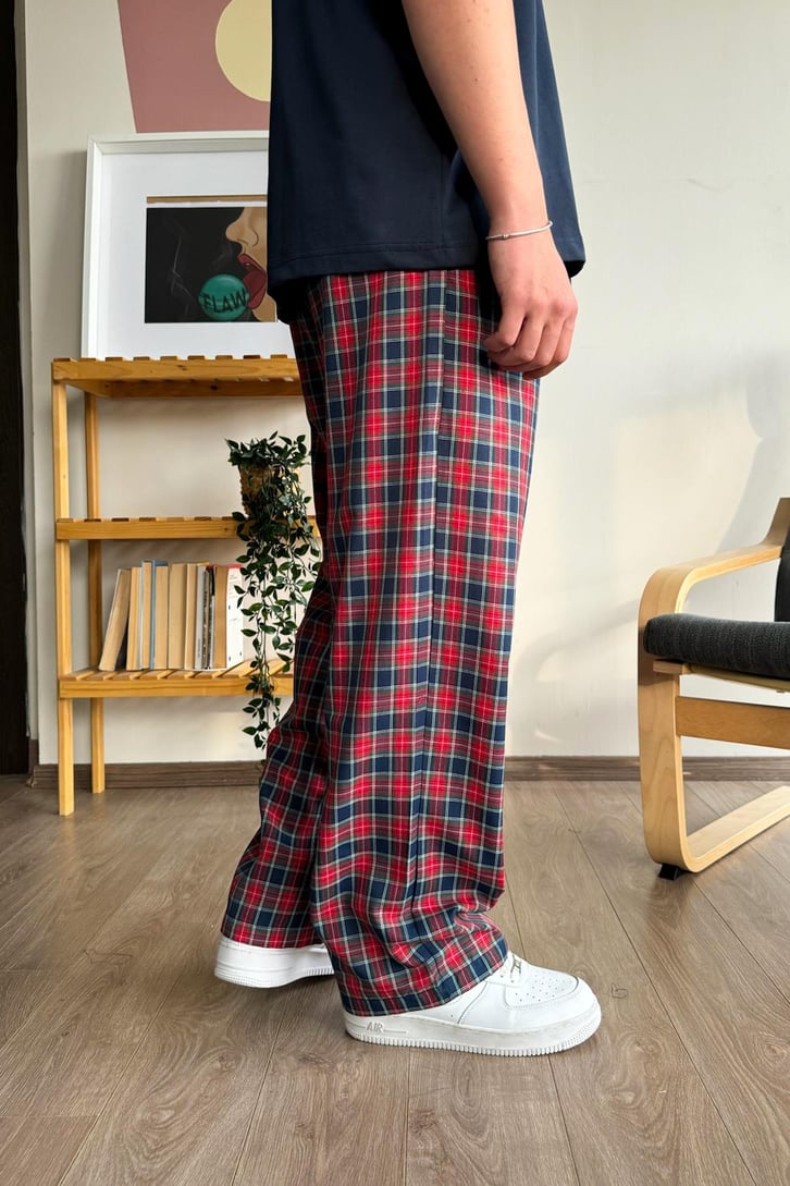 Ekose Desen Kırmızı Yeşil Baggy Pijama