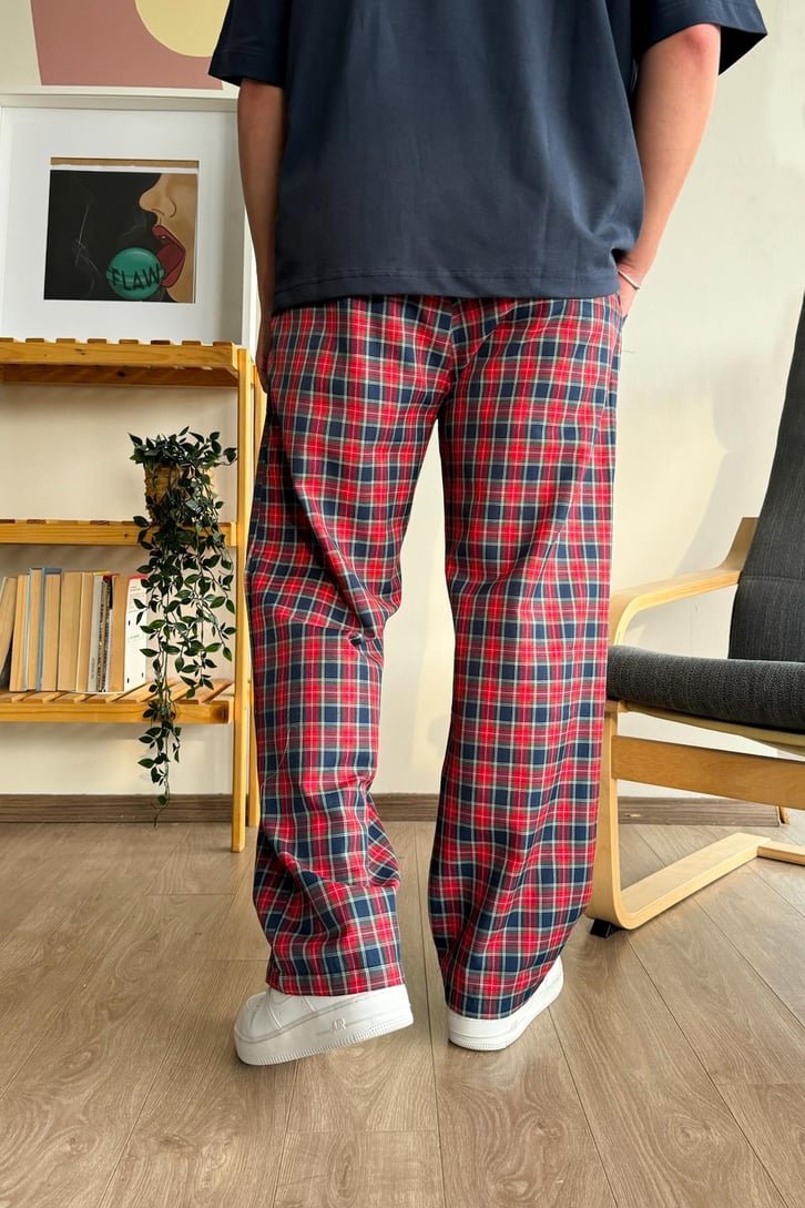 Ekose Desen Kırmızı Yeşil Baggy Pijama
