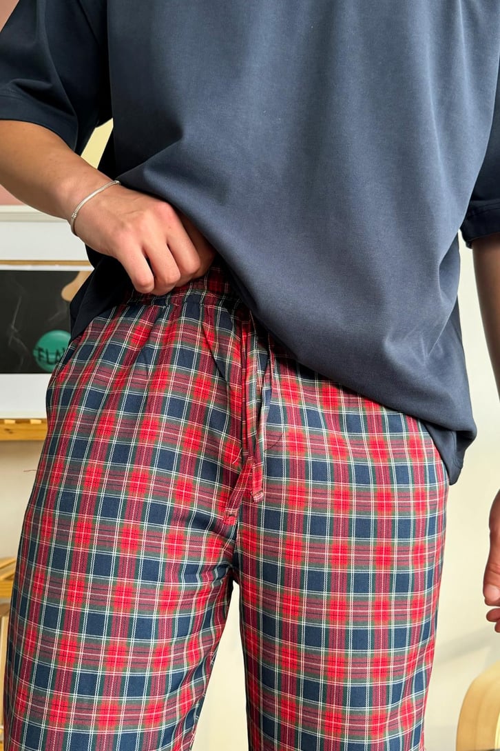 Ekose Desen Kırmızı Yeşil Baggy Pijama