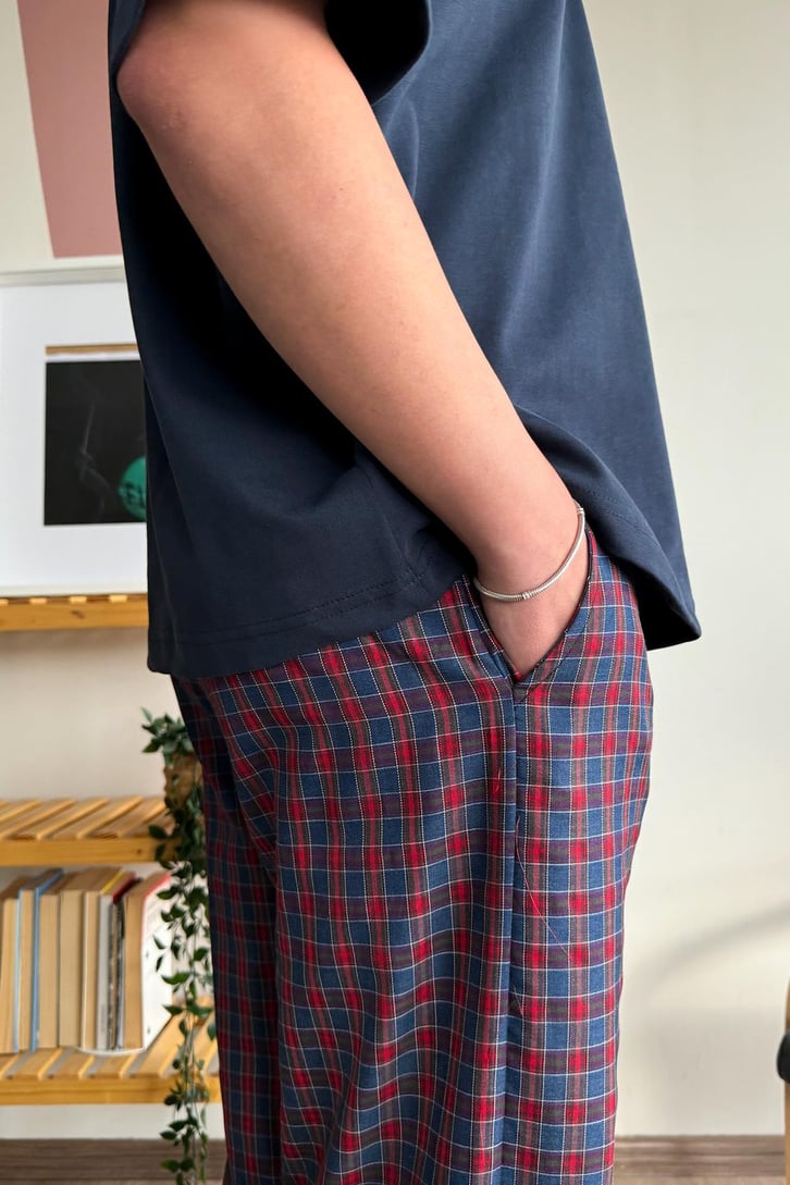 Ekose Desen Lacivert Kırmızı Baggy Pijama