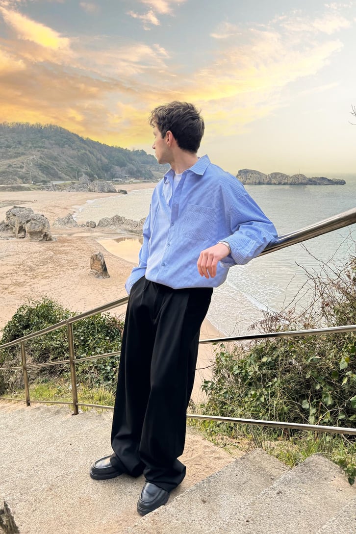 Ekose Desen Ön Cep Detay Oversize Gömlek