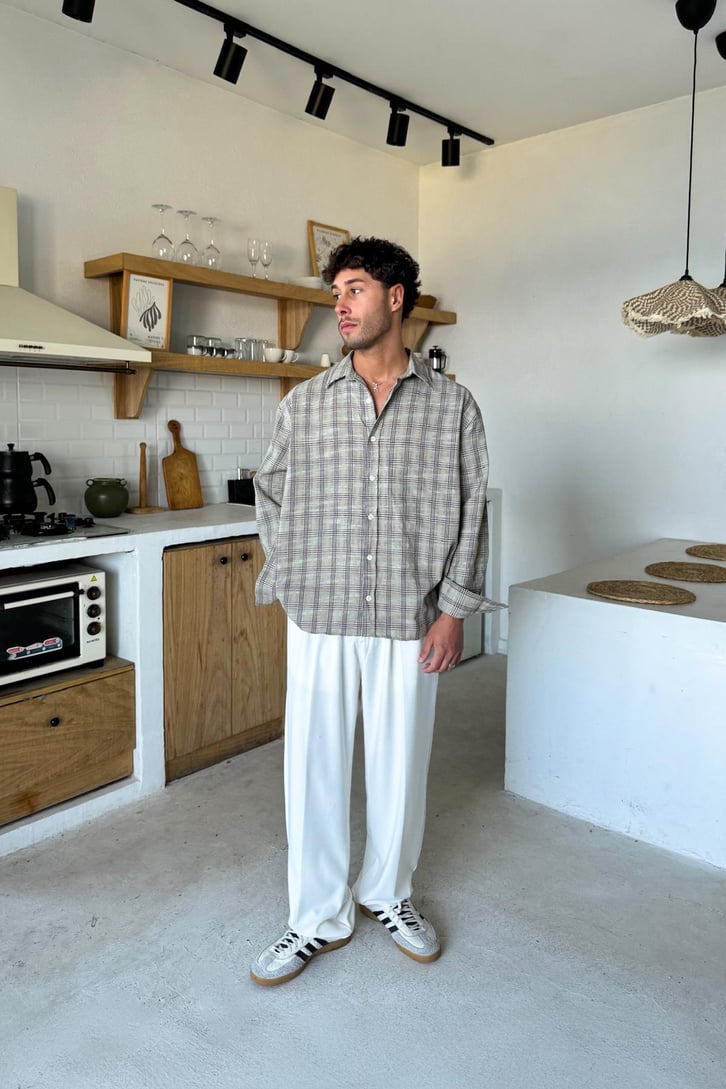 Ekose Desen Oversize Gömlek