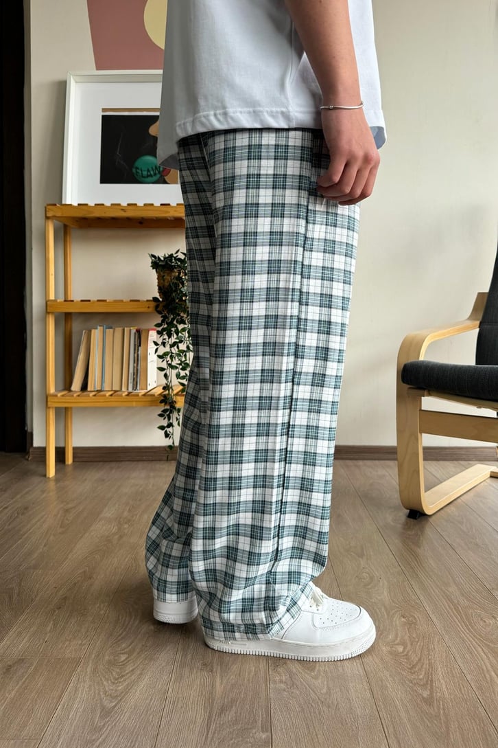 Ekose Desen Yeşil Baggy Pijama