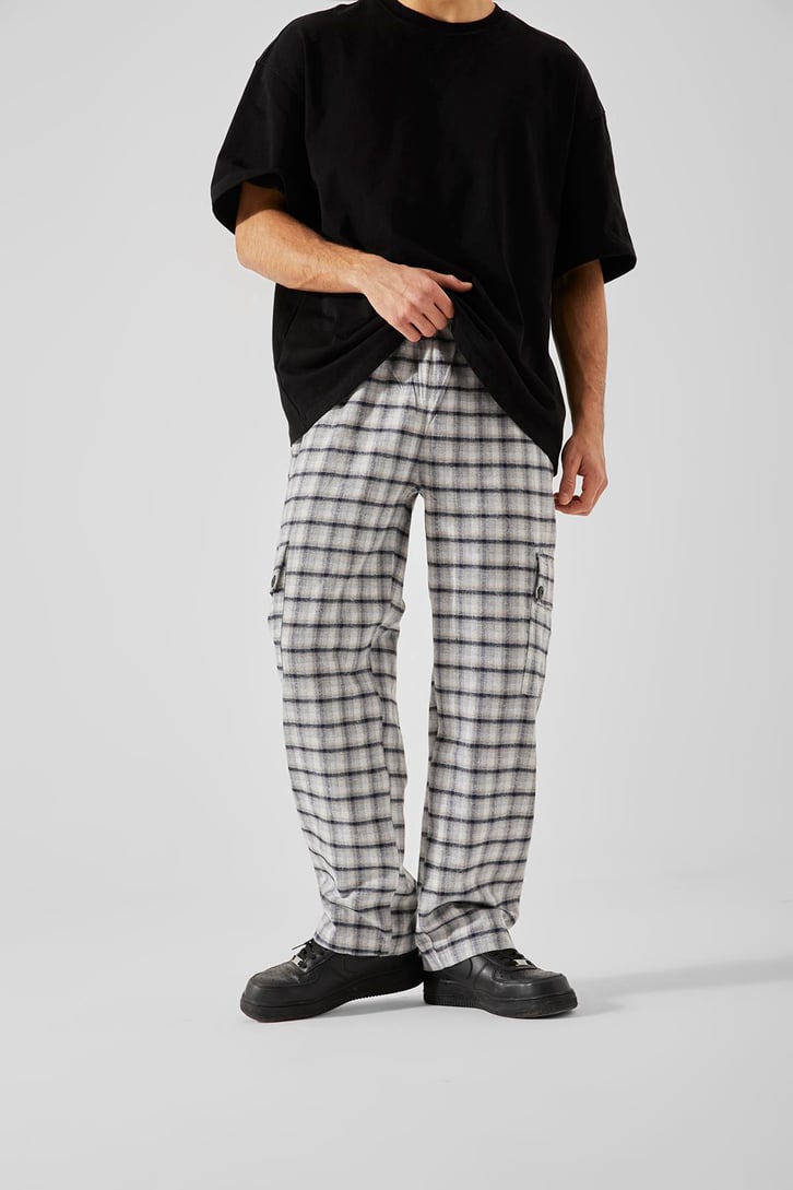 Ekose Desenli Gri Kargo Cepli Pijama