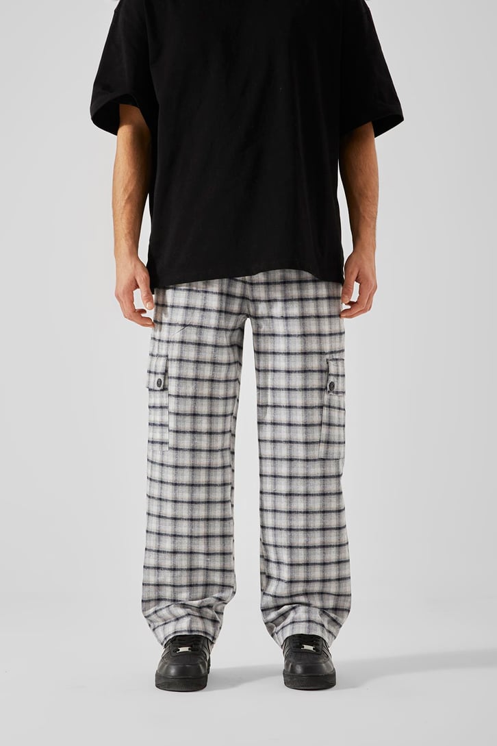 Ekose Desenli Gri Kargo Cepli Pijama
