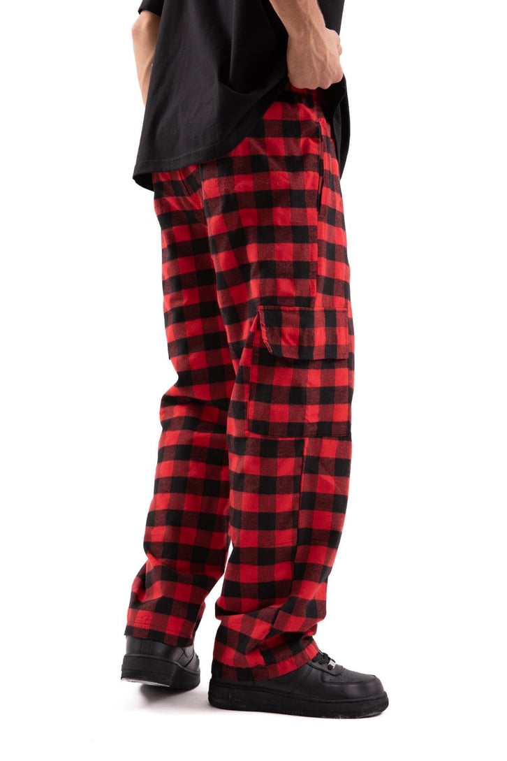 Ekose Desenli Kargo Cepli Kırmızı Pijama