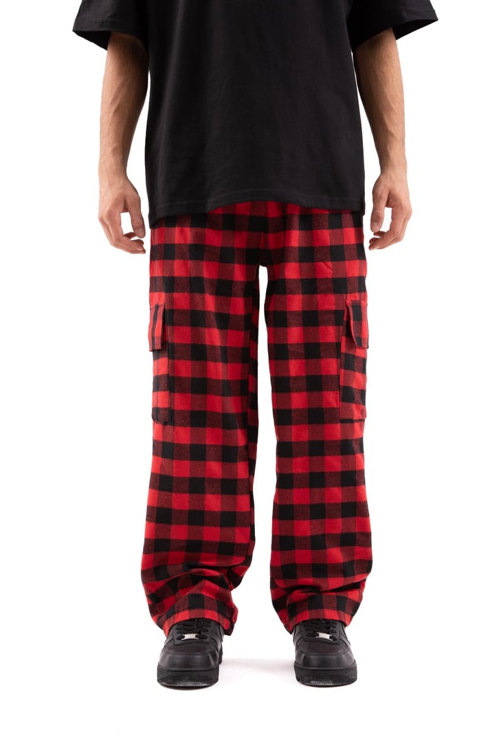 Ekose Desenli Kargo Cepli Kırmızı Pijama