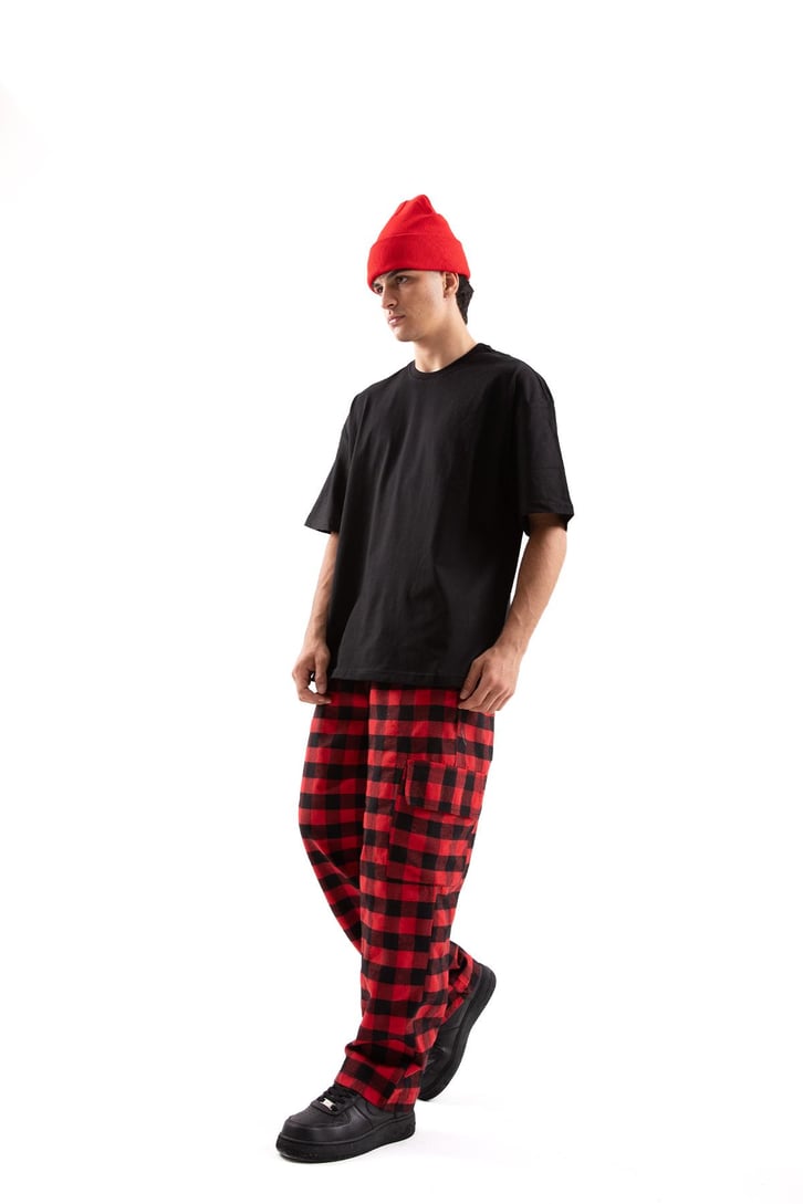 Ekose Desenli Kargo Cepli Kırmızı Pijama
