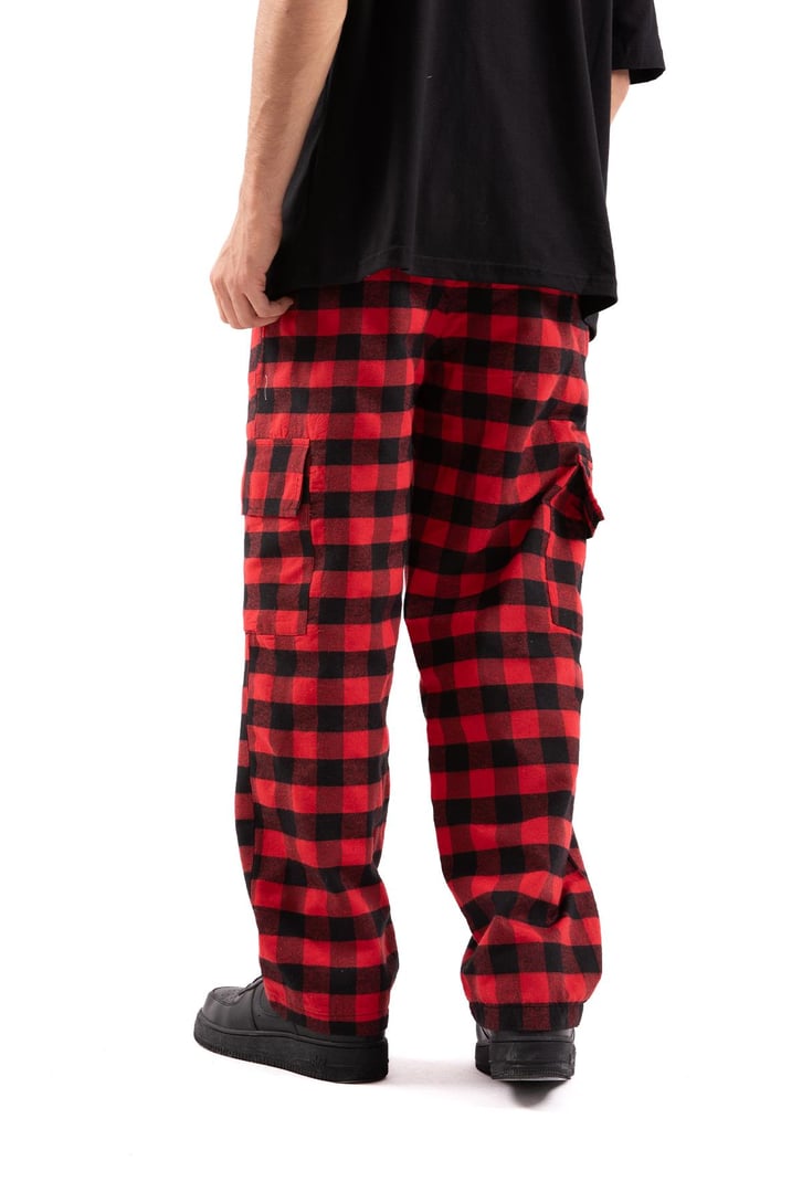Ekose Desenli Kargo Cepli Kırmızı Pijama