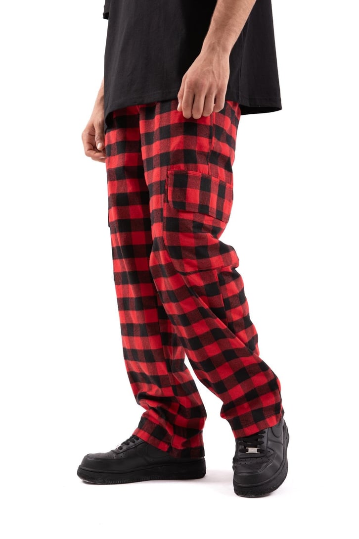 Ekose Desenli Kargo Cepli Kırmızı Pijama