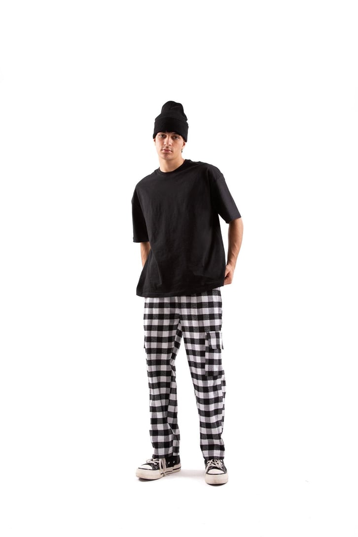 Ekose Desenli Kargo Cepli Siyah Pijama