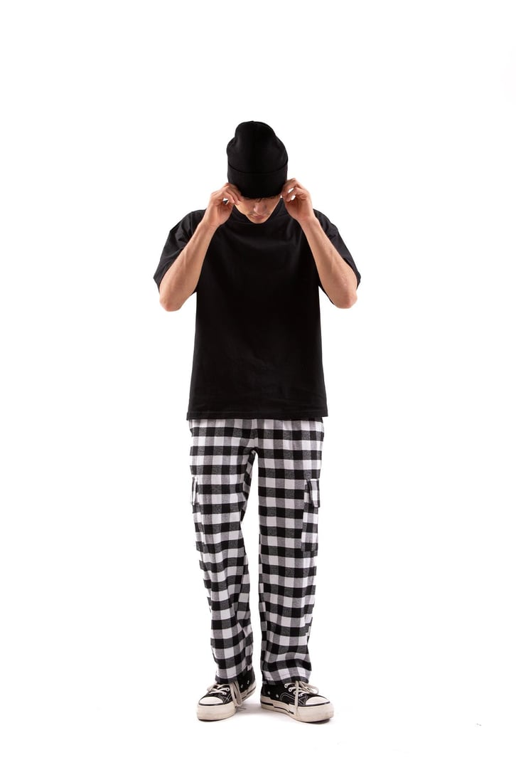 Ekose Desenli Kargo Cepli Siyah Pijama