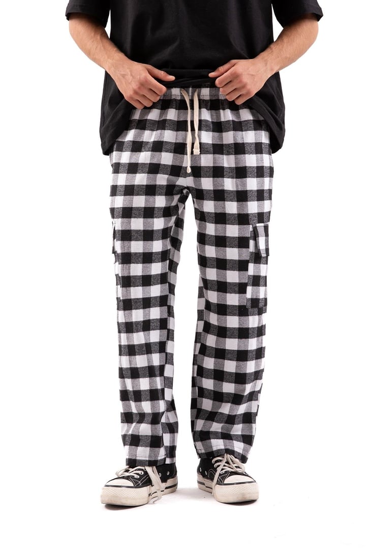 Ekose Desenli Kargo Cepli Siyah Pijama