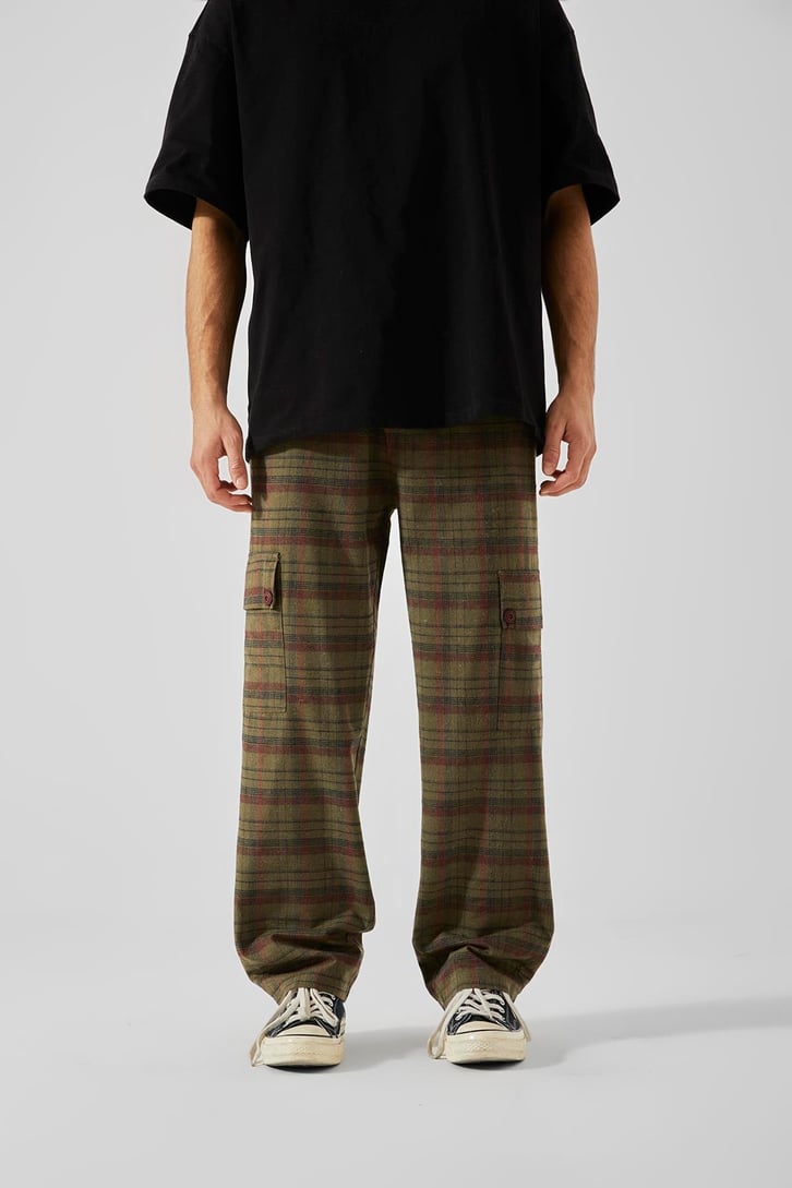 Ekose Desenli Yeşil Kargo Cepli Pijama