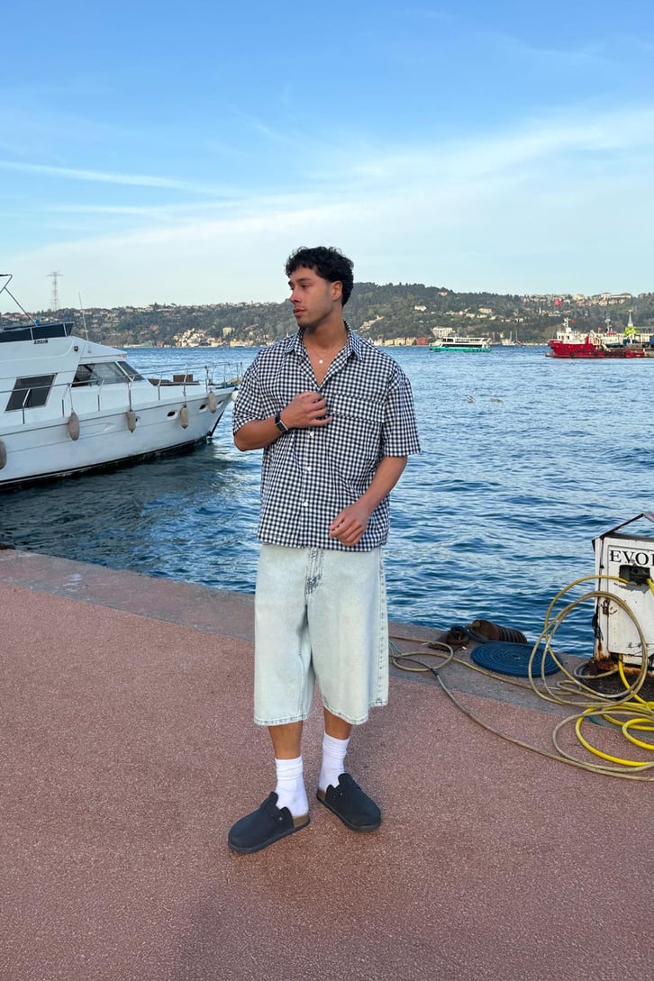 Ekose Oversize Kısa Kol Gömlek