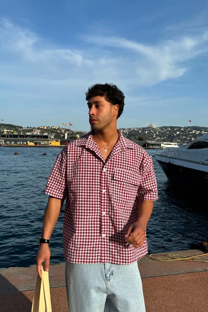Ekose Oversize Kısa Kol Gömlek