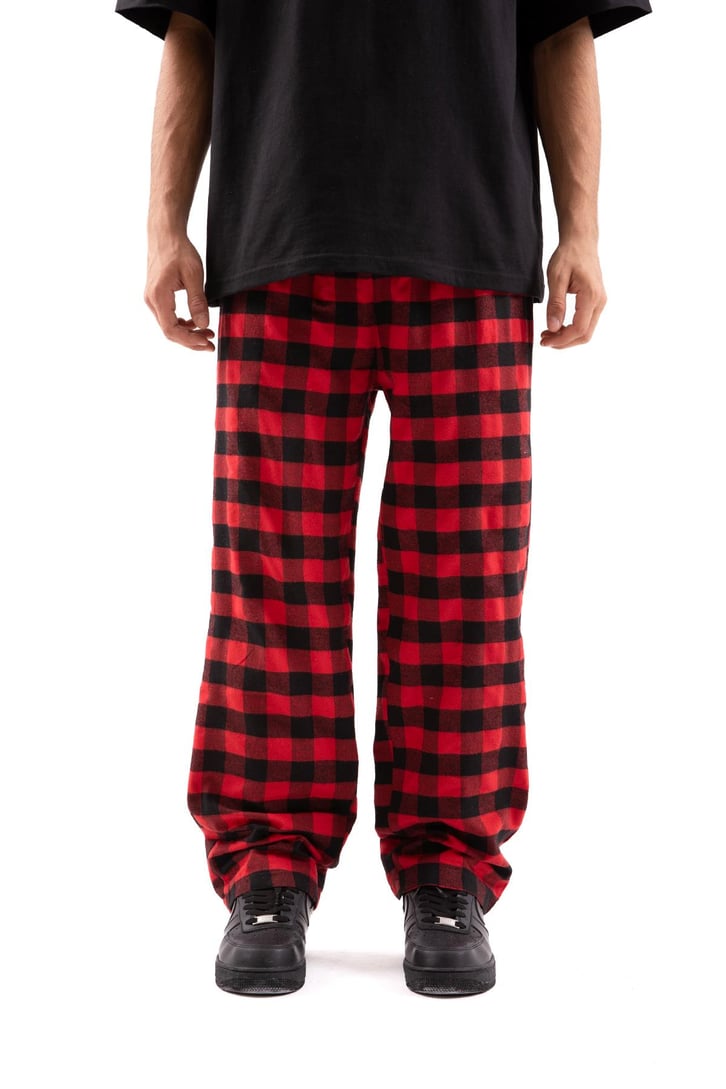 Ekoseli Bel İpli Kırmızı Pijama