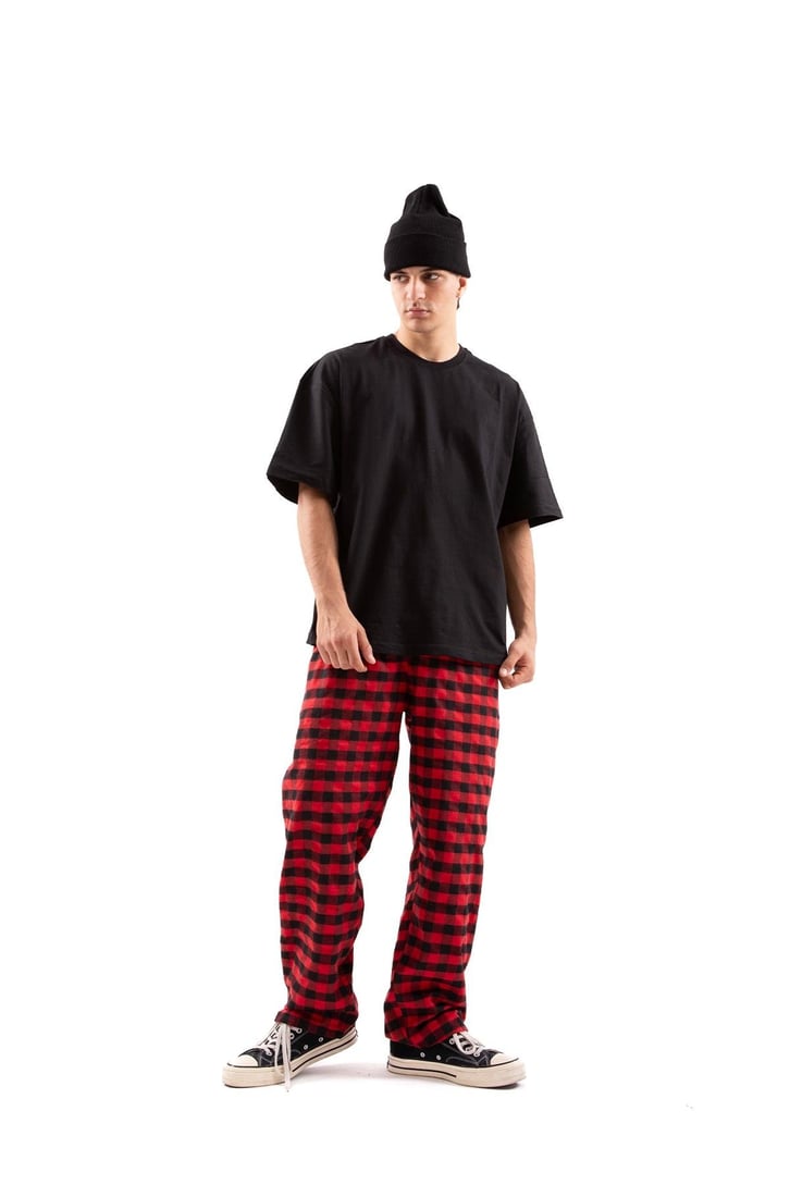 Ekoseli Bel İpli Kırmızı Pijama
