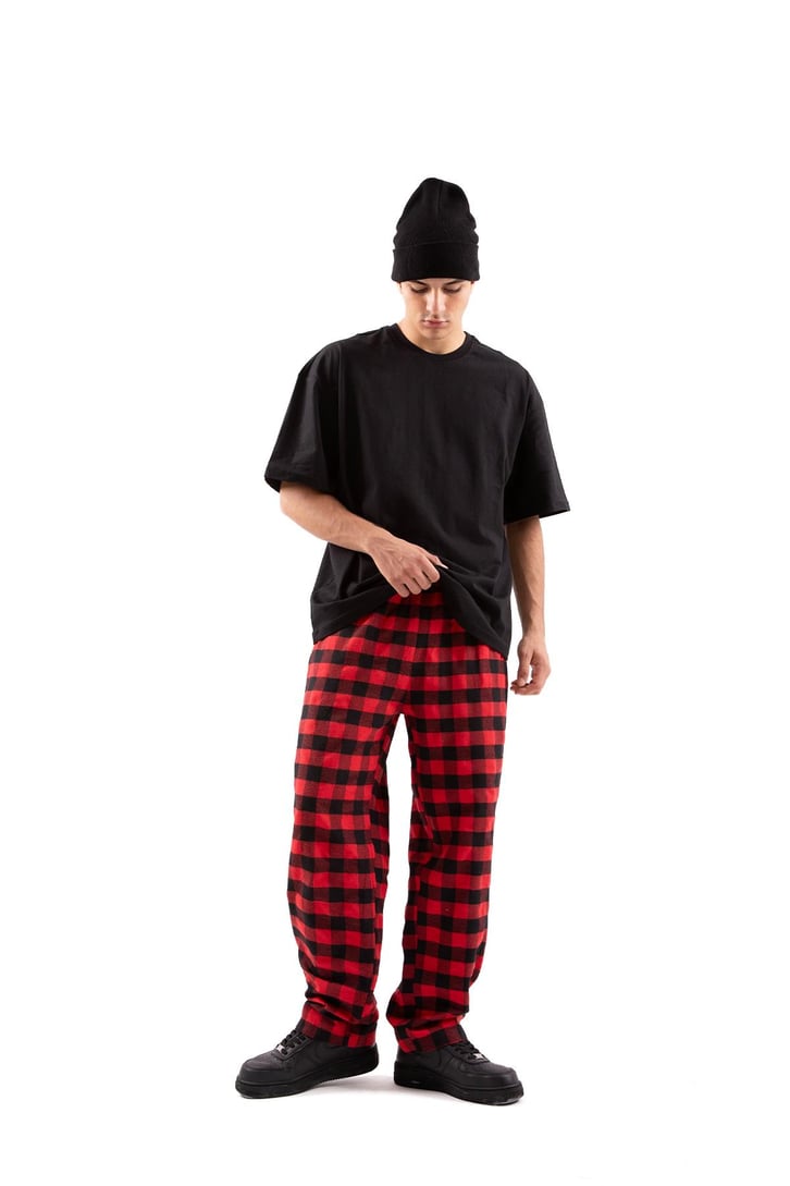 Ekoseli Bel İpli Kırmızı Pijama