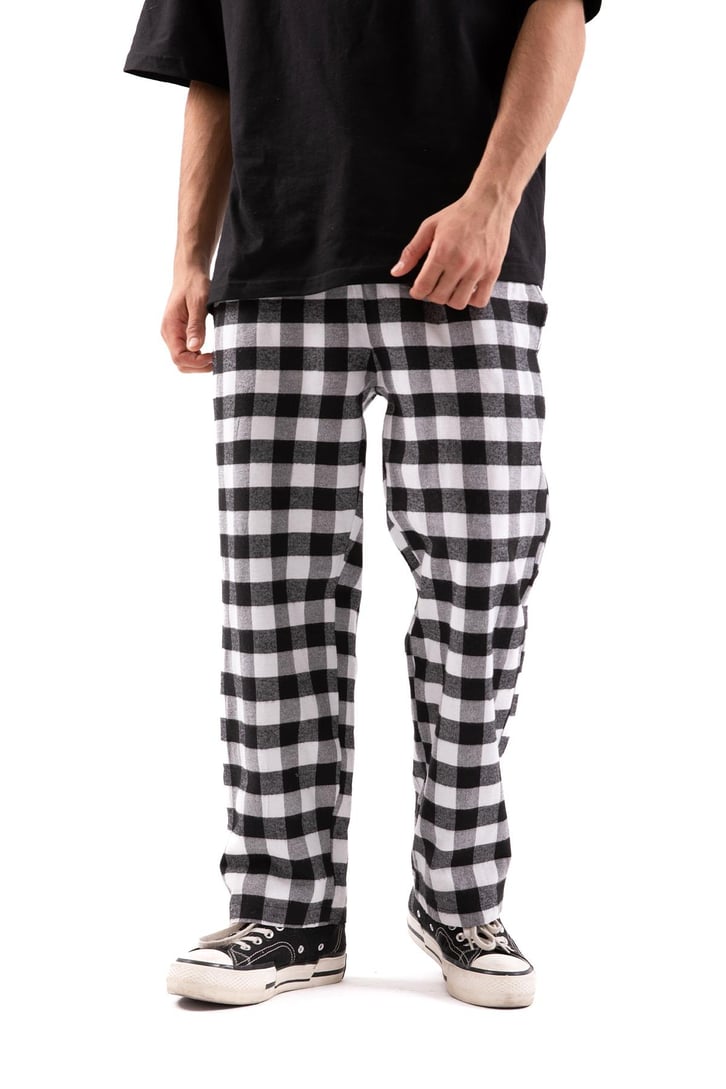 Ekoseli Bel İpli Siyah Pijama