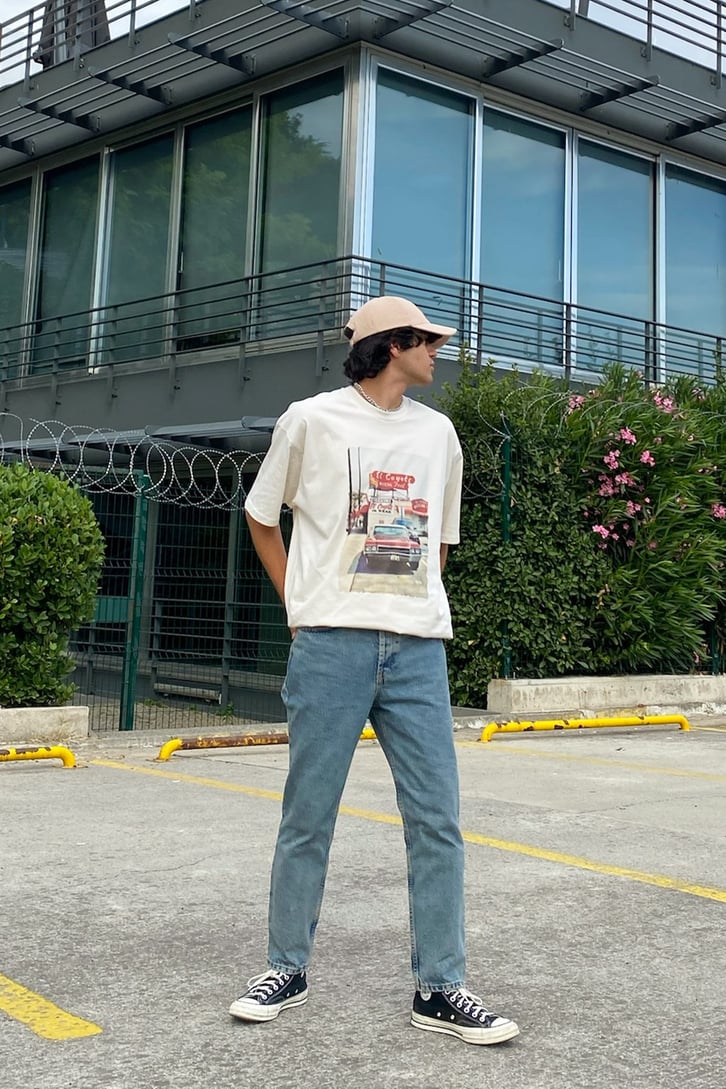 El Coyote Baskılı Taş Rengi Oversize Tshirt