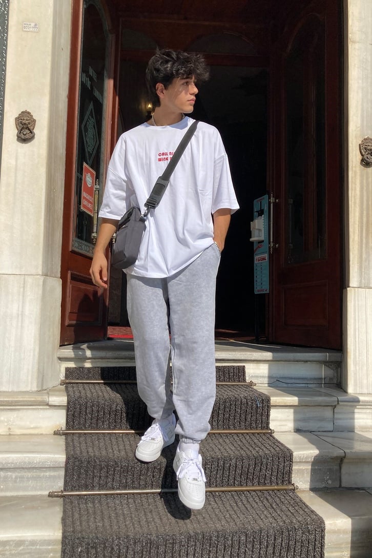 Elastic Leg Oversize Gray Out Fit Sweatpants