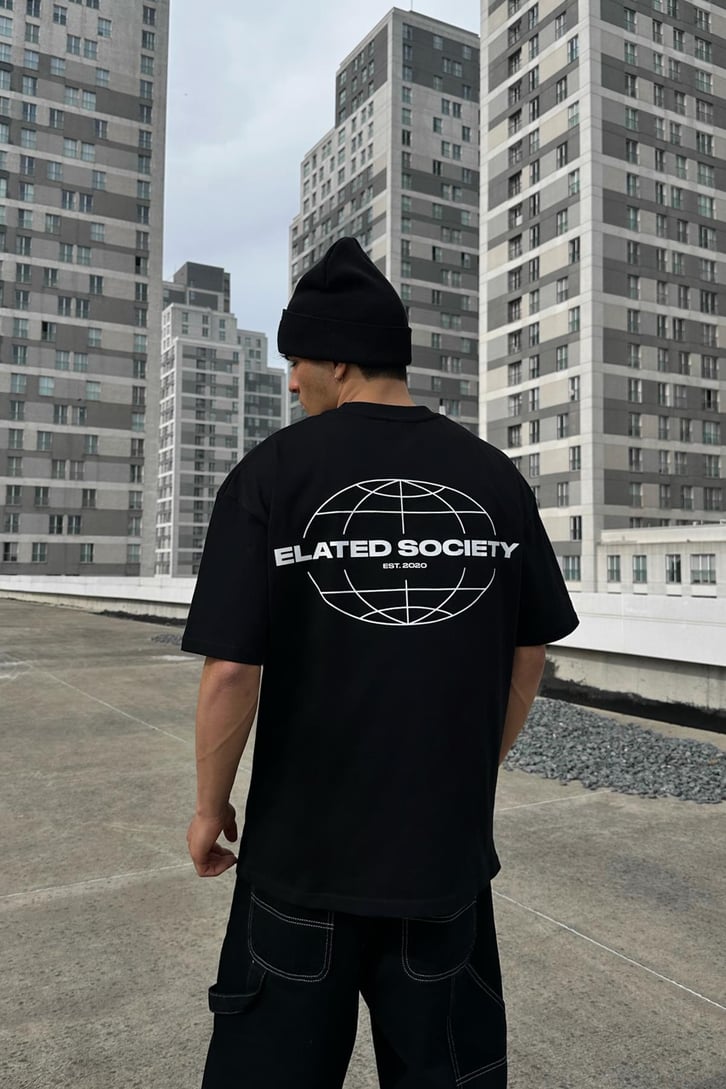 Elated Society Siyah Oversize Tişört