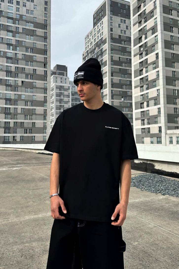 Elated Society Siyah Oversize Tişört