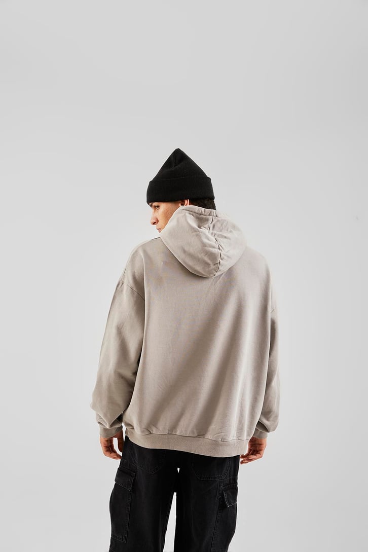 Elevate Baskılı Buz Gri Oversize Hoodie