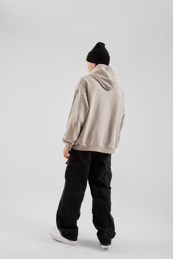 Elevate Baskılı Buz Gri Oversize Hoodie