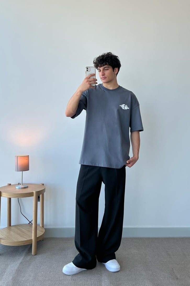 Encompassing Baskılı Füme Oversize Tişört
