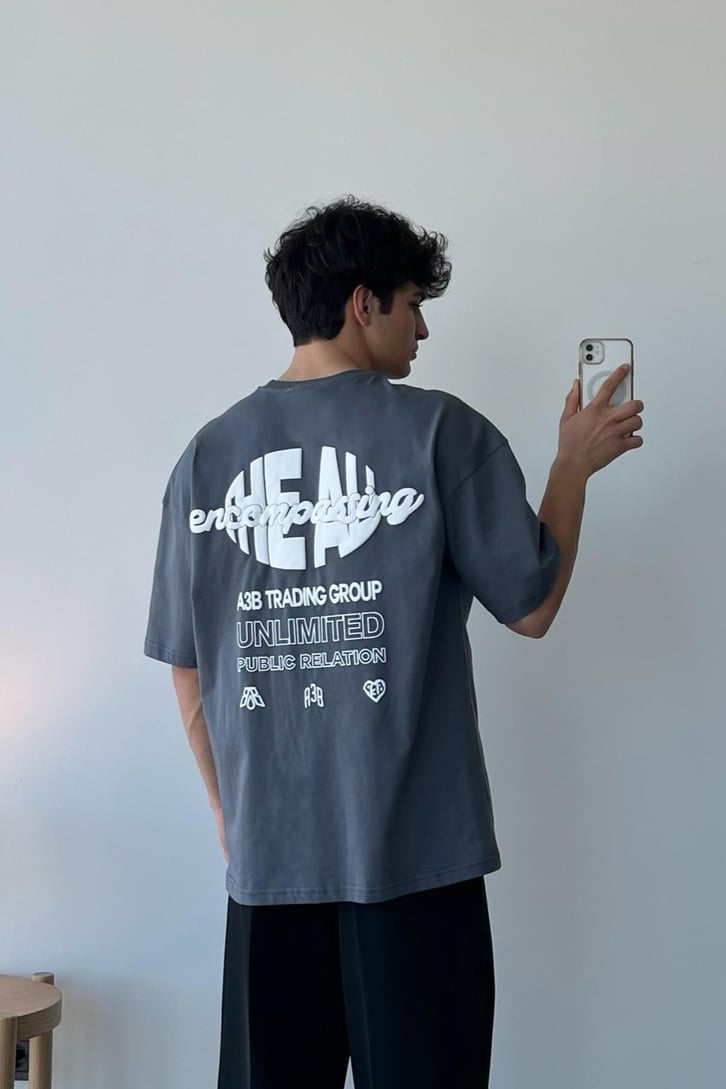 Encompassing Baskılı Füme Oversize Tişört