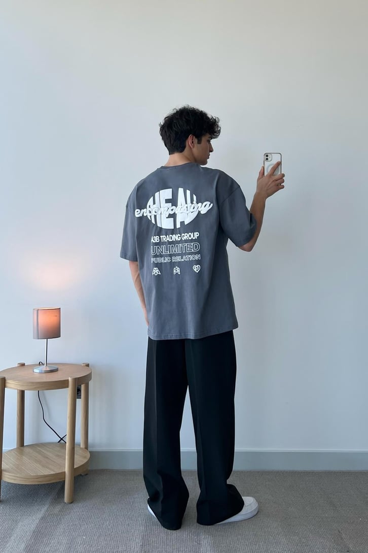 Encompassing Baskılı Füme Oversize Tişört