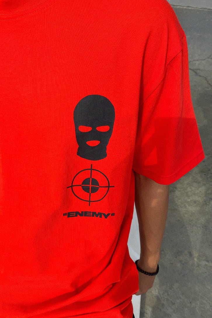 Enemies Dog Sırt Baskılı Kırmızı Oversize Tshirt